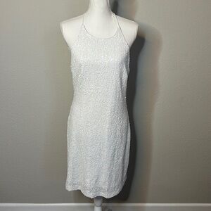 Bagley Mischka White Sequin Halter neck dress size 12 bachelorette party bridal